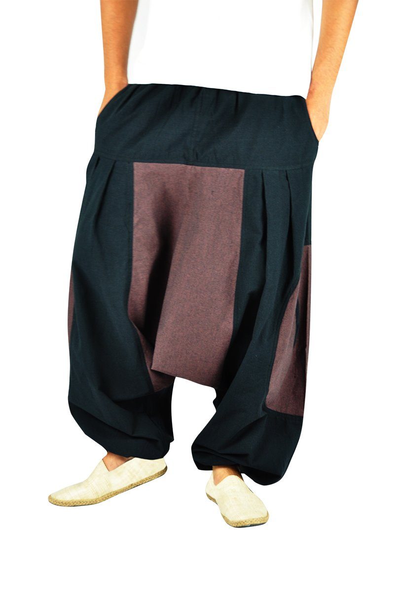virblatt Haremshose Herren & Haremshose Damen, Baumwolle, Goa Hose Aladinhose Hippie 2 Taschen mit Reißverschluss