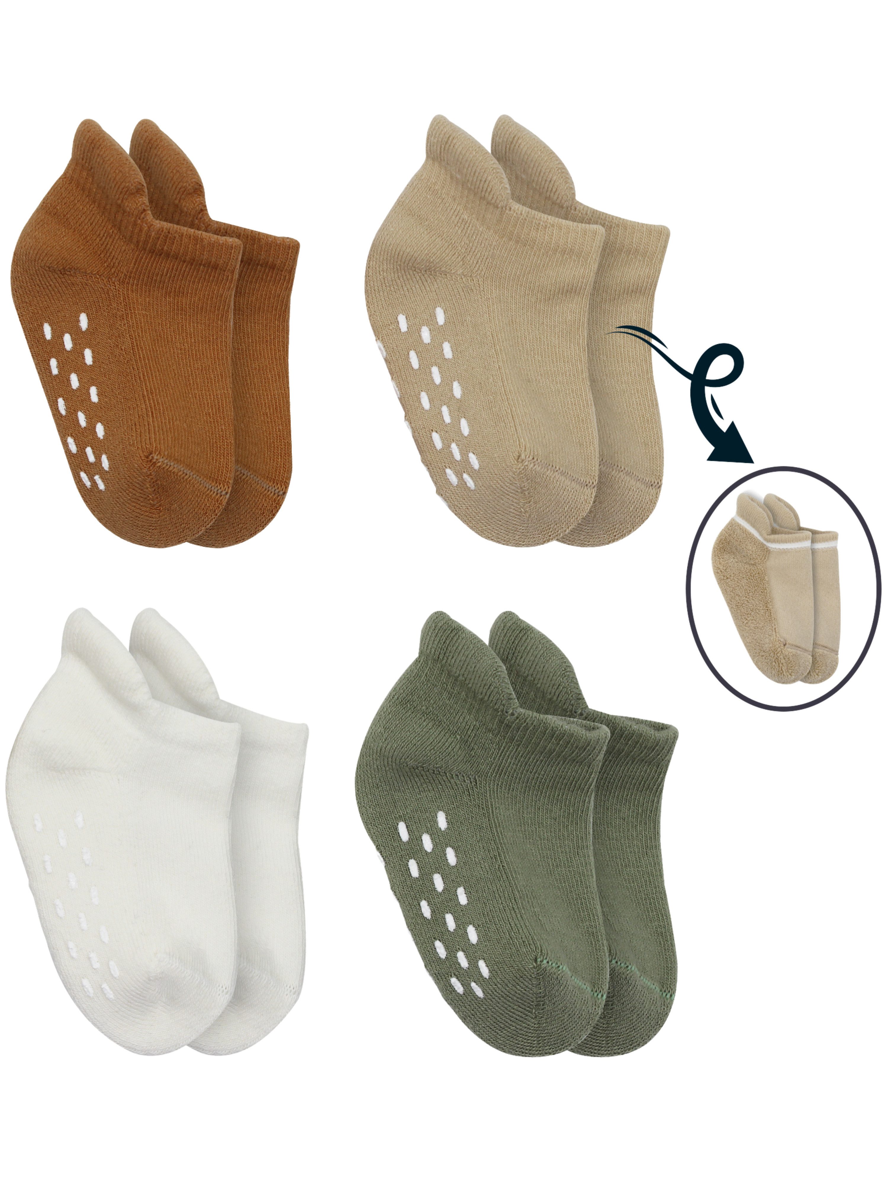 bistyle Sneakersocken (4er Pack) Frottee ABS für Babys Jungen Mädchen Babysocken Kurzsocken (Set, 4-Paar, 4er-Pack) Anti-Rutsch, Plüsch, GOTS zertifiziert 6-12 Monate bis 2-3 Jahre