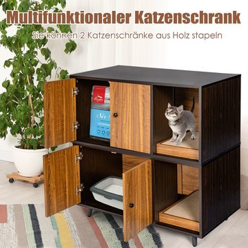 COSTWAY Tierhaus Couchtisch & Katzenhaus, mit Kratzbrett, 90x50x50cm