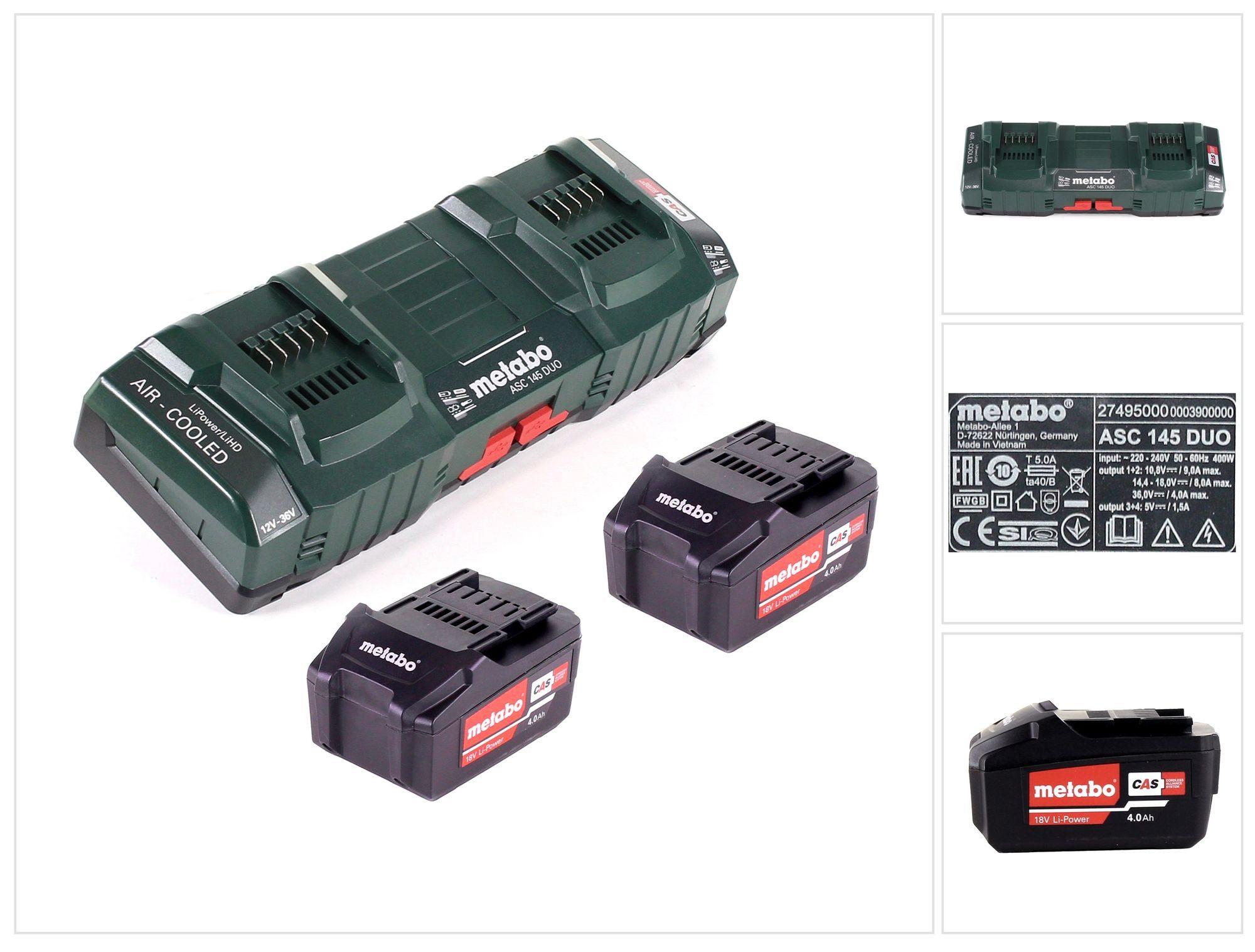 metabo Basis Set 2x Li-Power Akkupack 18 V 4,0 Ah CAS Li-Ion Akku (2x 62559 Akkupacks