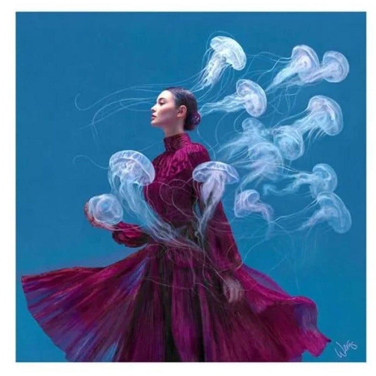 Werner Voß Wanddekoobjekt handgemaltes Gemälde Dancing with Avy Leinwand (100x100cm)