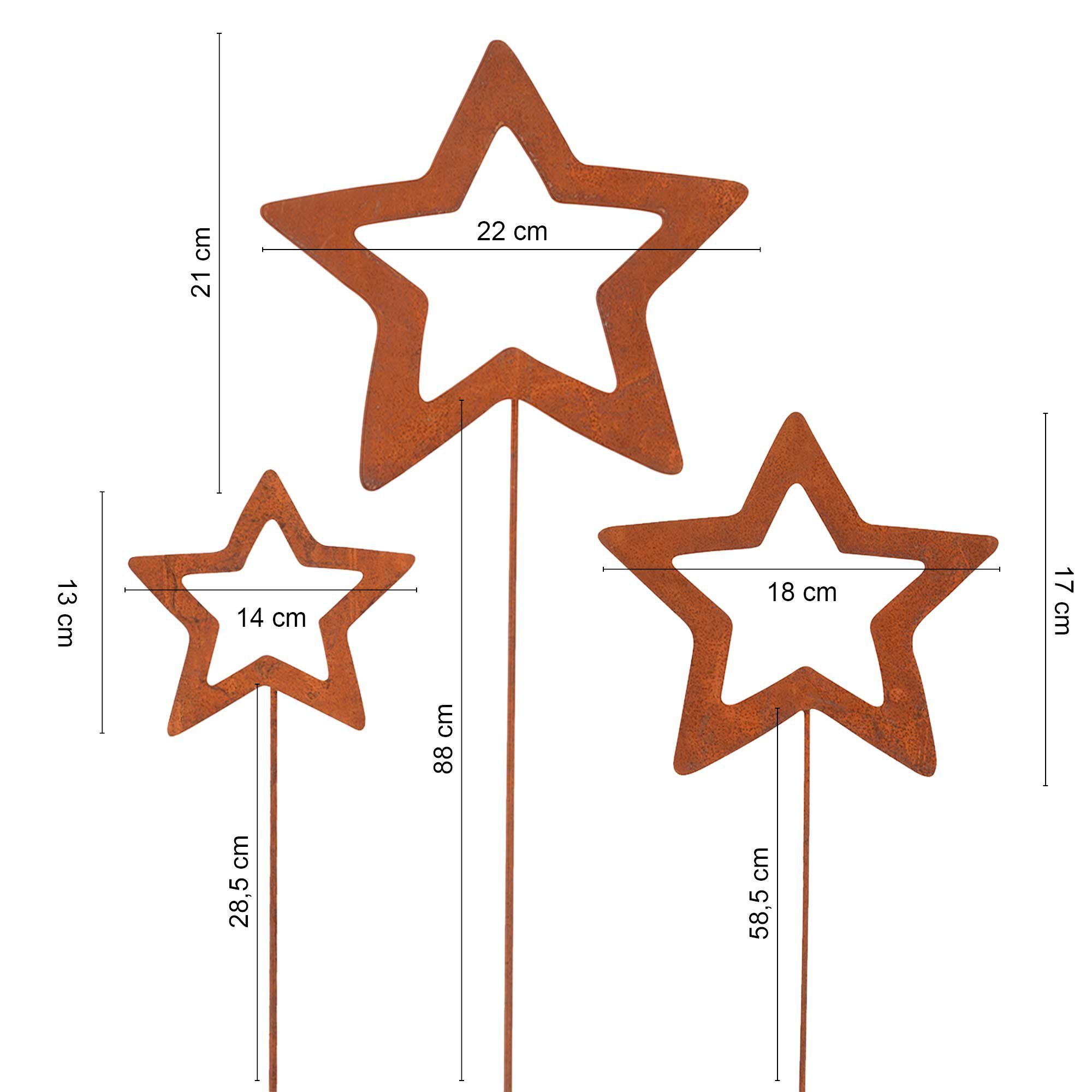 UNUS GARDEN Gartenstecker Roststecker Sterne 3er Set Metall Rostoptik dekor günstig online kaufen
