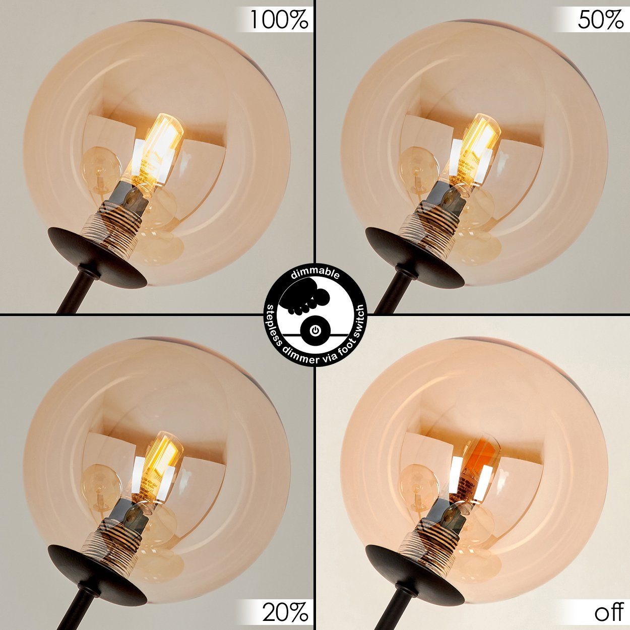 hofstein Stehlampe dimmbare Stehlampe aus Metall/Glas in Schwarz/Bernsteinfarben, ohne Leuchtmittel, Standleuchte Glaskugeln Ø12cm, dimmbar, 5xG9, ohne Leuchtmittel