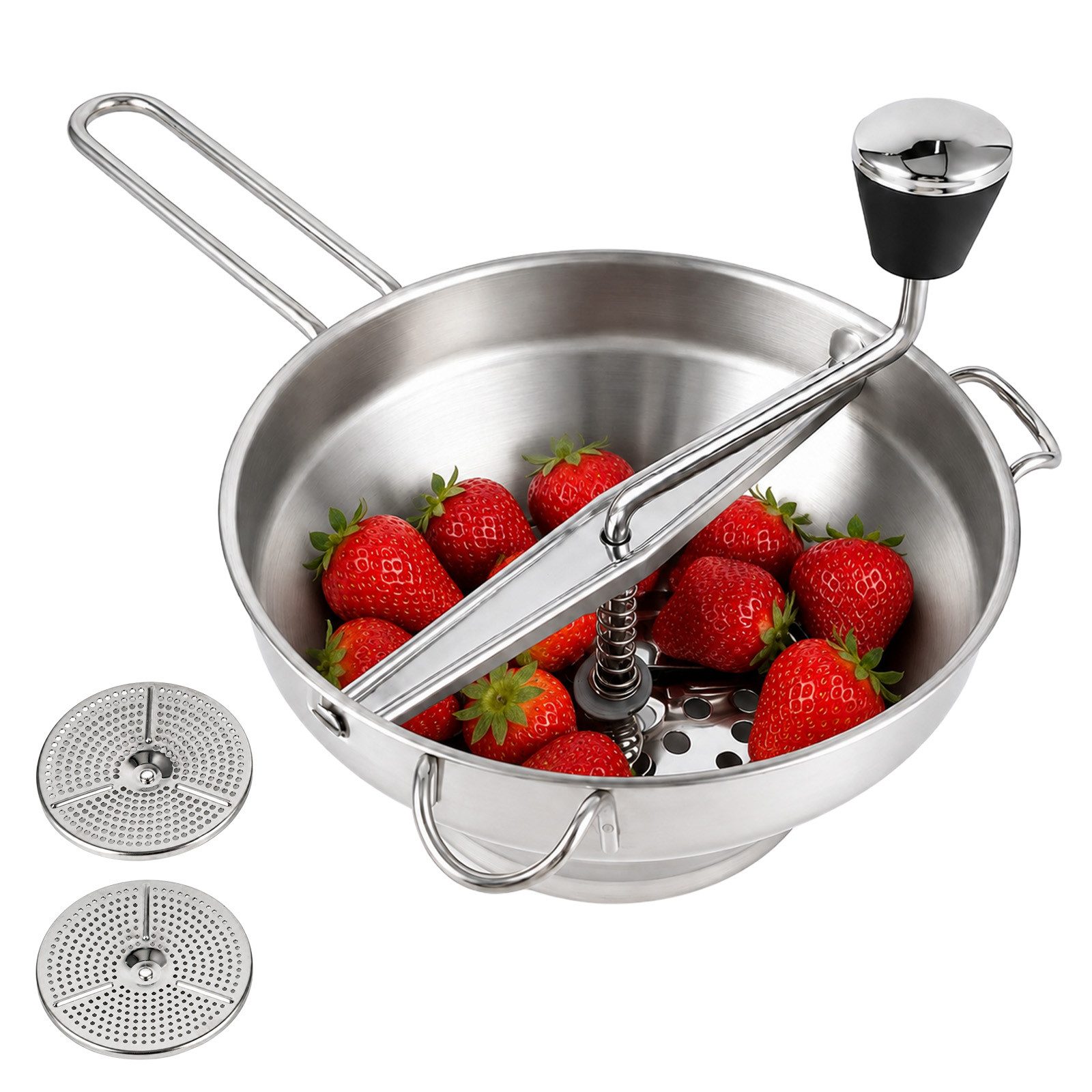 Youyijia Back-Set Edelstahl Passiermühle 2L mit 3 Siebeinsätzen für Püree & Soßen