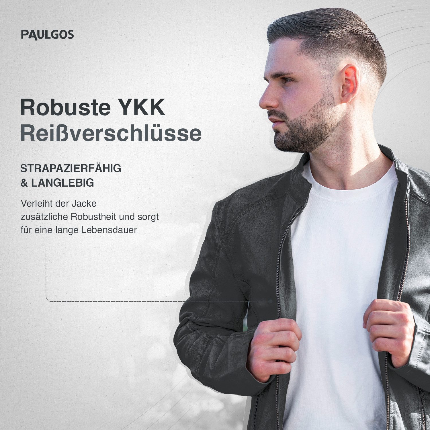 PAULGOS Lederjacke Herren Jacke Übergangsjacke Biker Look 100% Echtleder D3
