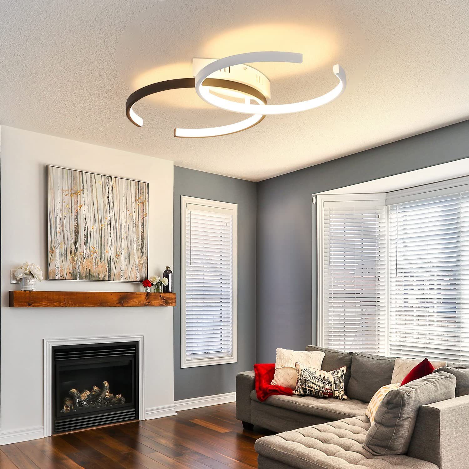 ZMH Deckenleuchte 55cm Wohn- Ess- Schlaf- lampe weiß&schwarz Eisen, warmwei günstig online kaufen