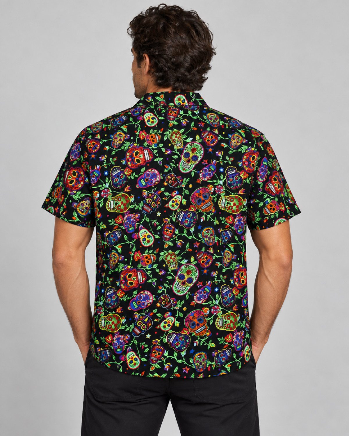 King Kameha Hawaiihemd "Skull" Funky Hawaii-Hemd Herren Kurzarm Front-Tasche Stylish – Bild 4 von 5