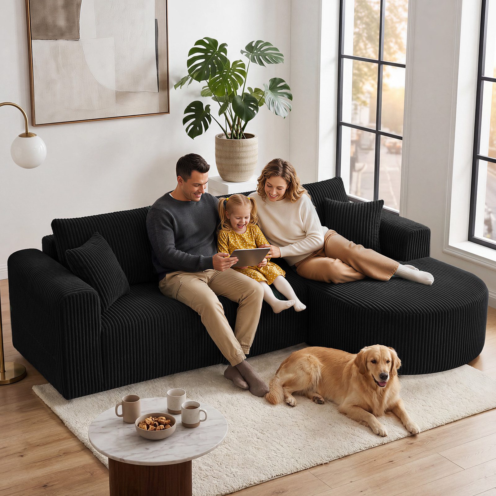 COMHOMA Sofa Ecksofa mit Schlaffunktion, Corduroy Modulares Boneless Couch, mit Chaiselongue, L-Form Schlafsofa, Sektionssofas mit Kissen & Seitentaschen