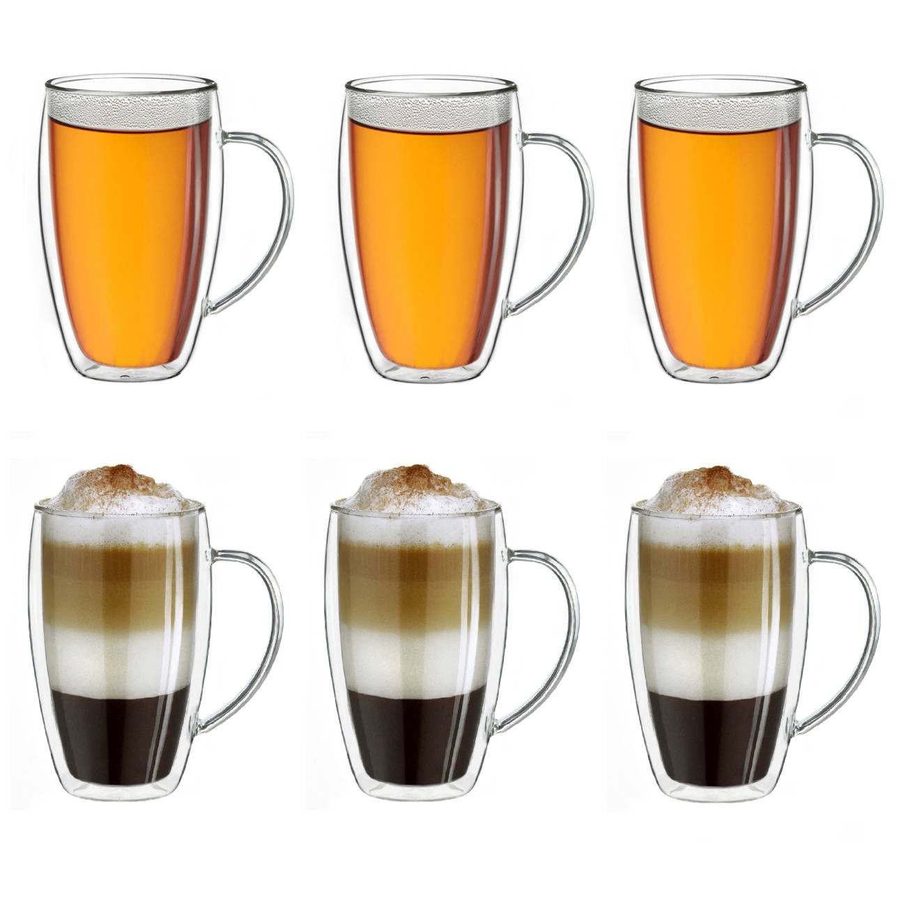 Creano Teeglas Thermoglas mit Henkel „DG-SHH“ 400 ml, 6er Set, 6-tlg., Borosilikatglas, 6 Gläser