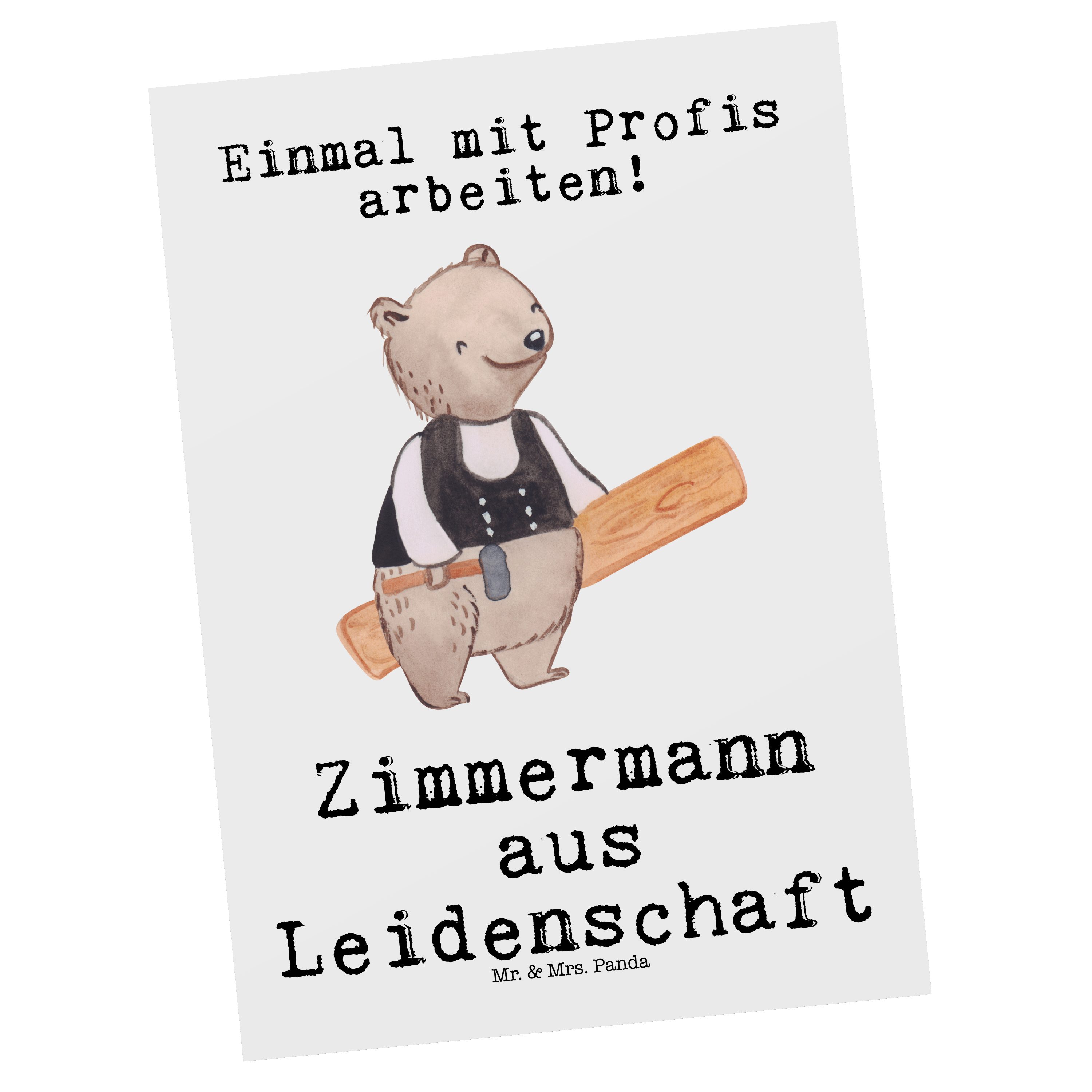 Mr. & Mrs. Panda Postkarte Zimmermann aus Leidenschaft - Weiß - Geschenk, Grußkarte, Einladung