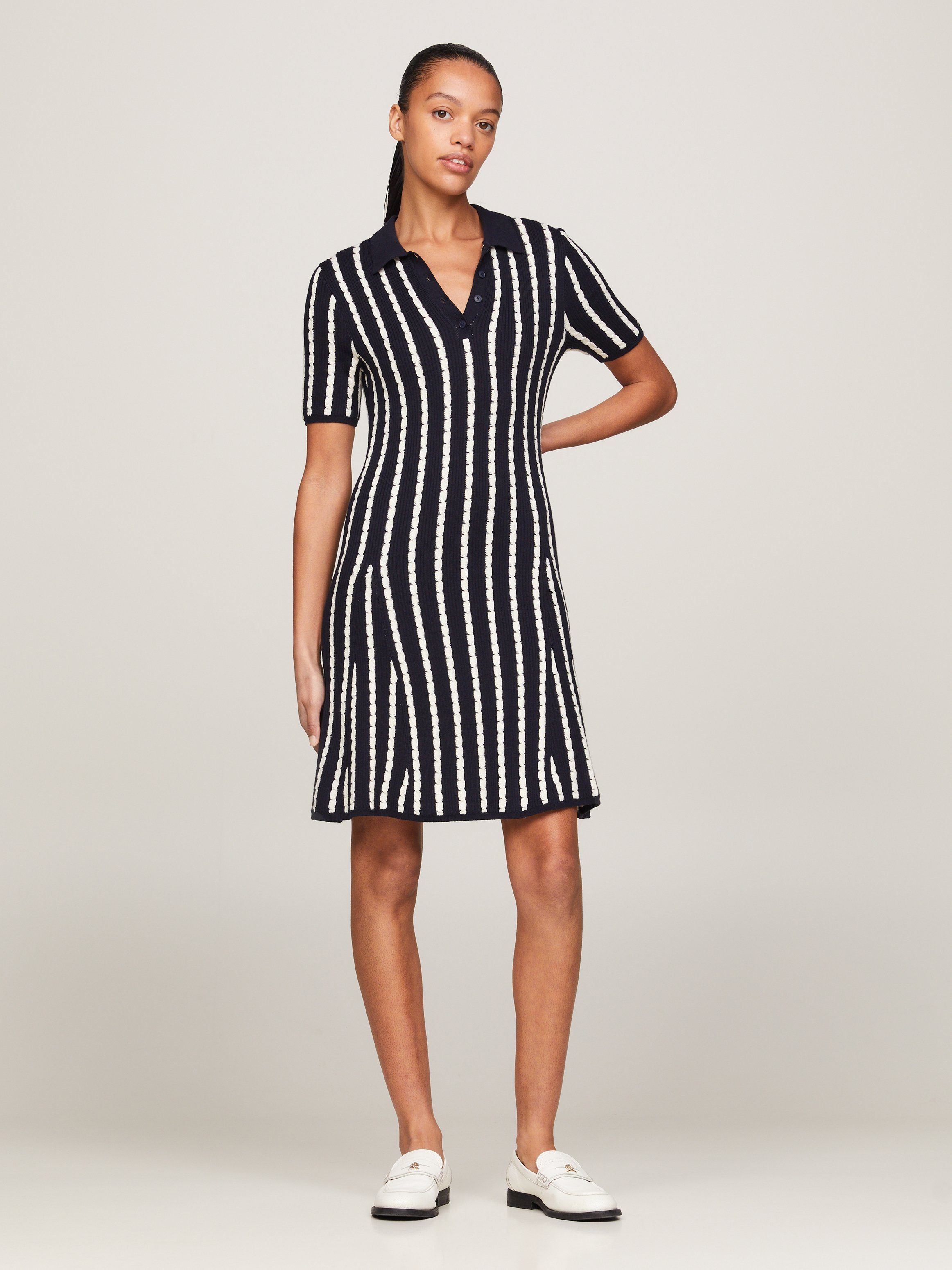 Tommy Hilfiger Polokleid CABLE F&F POLO SS SWT DRESS mit Mini-Zopfmuster