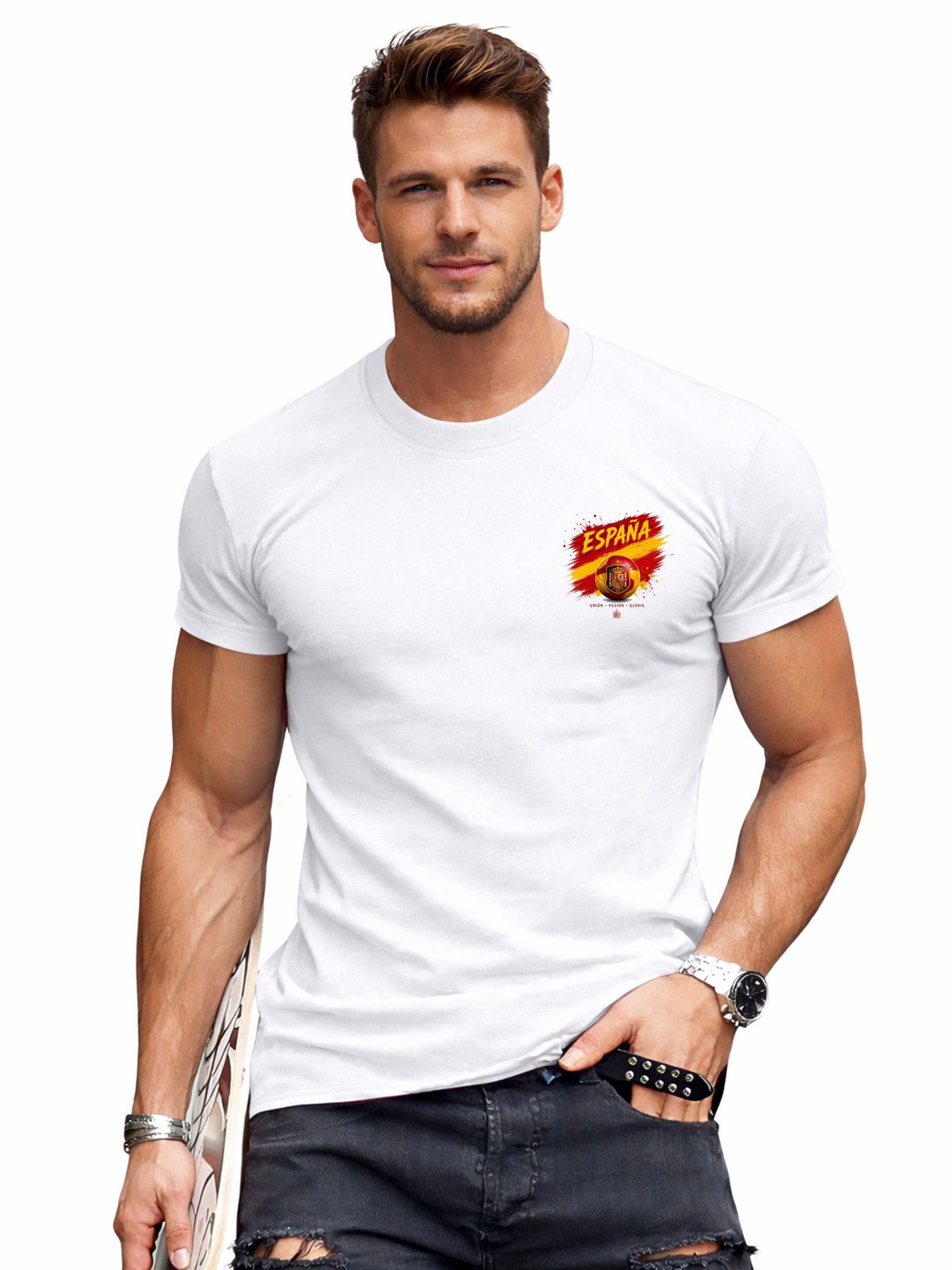RMK T-Shirt Herren Shirt Rundhals Fußball España Spanien WM 100% Baumwolle