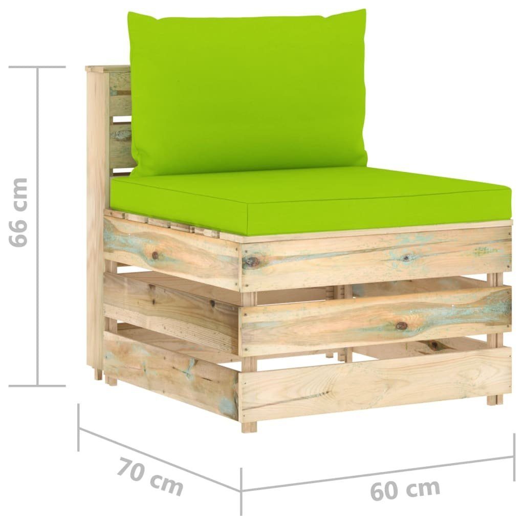 Kissen Teile Holz, mit Modulares Grün Hellgrün Imprägniertes 1 Mittelsofa vidaXL und Loungesofa Braun