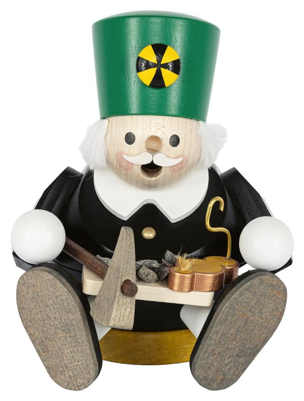 Erzgebirgische Volkskunst Richard Glässer GmbH Räuchermännchen Bergmann sitzend - Höhe: 14 cm - Handarbeit aus dem Erzgebirge, (1 St), Handarbeit aus dem Erzgebirge