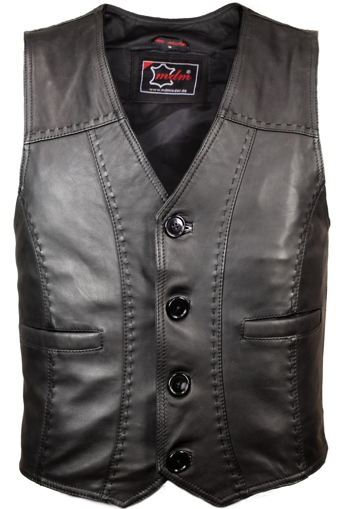 MDM Lederweste Klassische Herren Lederweste aus Lamm Nappa leder