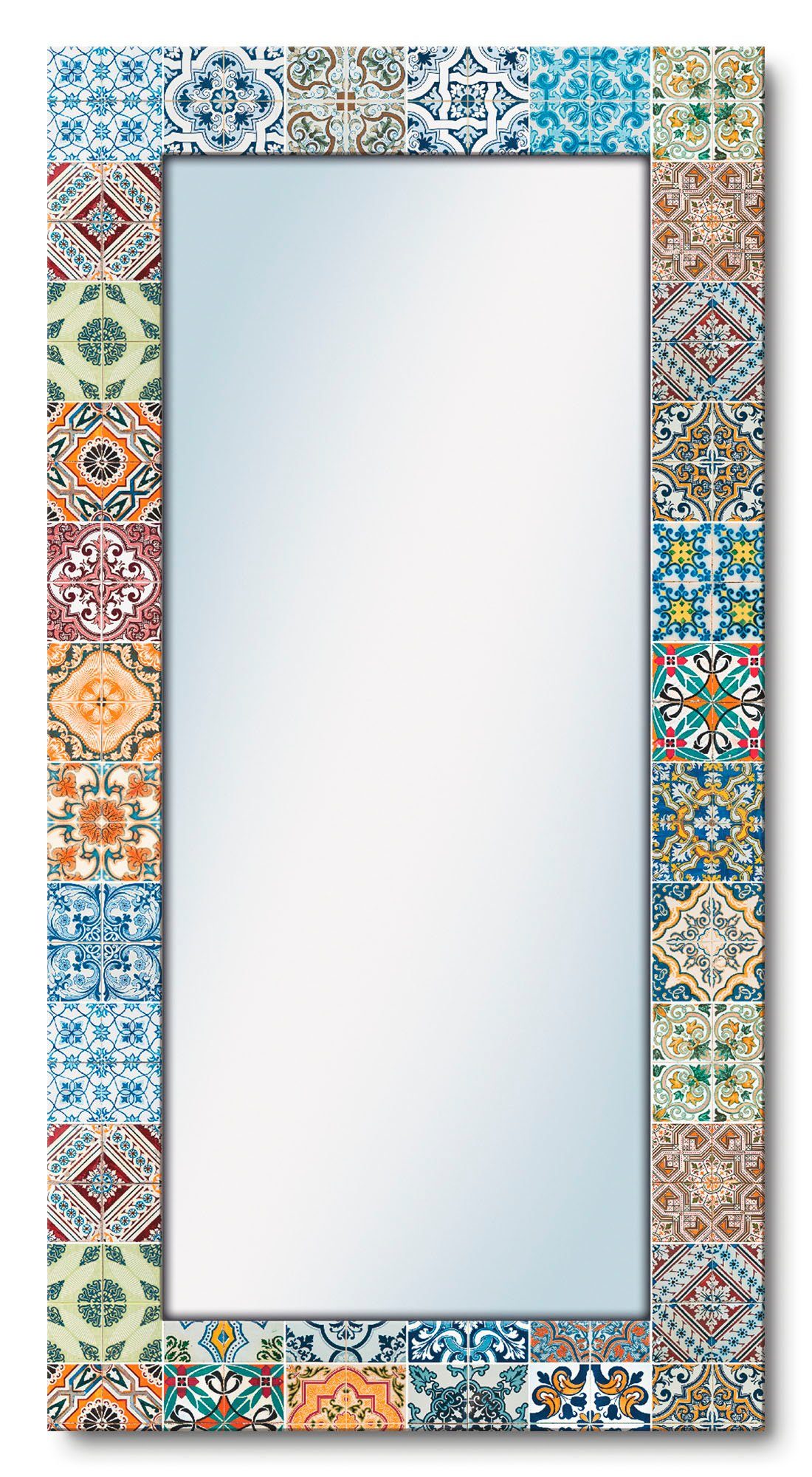 Artland Dekospiegel Gemusterte Keramikfliesen, gerahmter Ganzkörperspiegel,  Wandspiegel, mit Motivrahmen, Landhaus