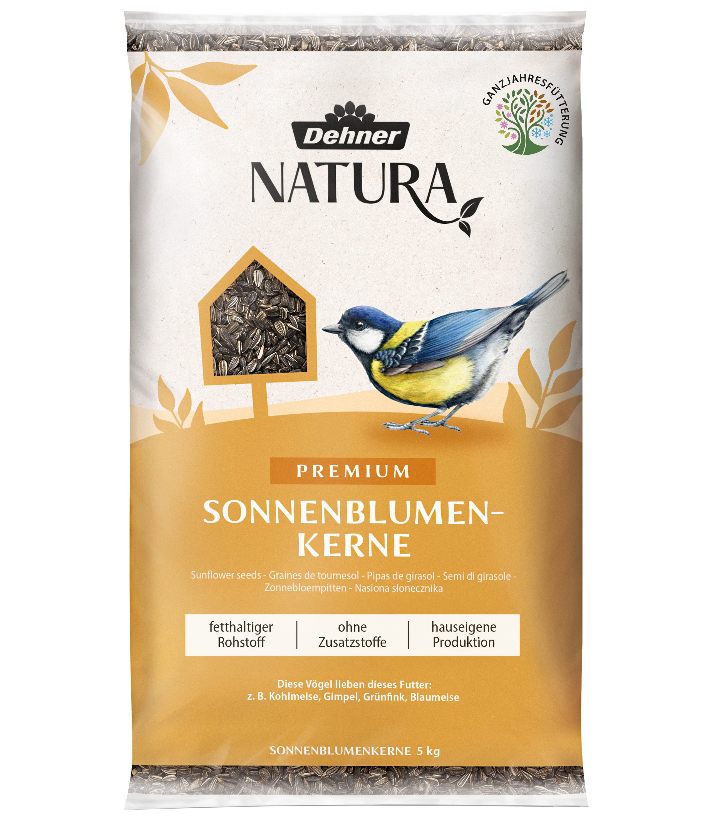 Dehner Natura Premium Sonnenblumenkerne, Wildvogelfutter, Hauptfutter für: Gartenvögel, Wildvogel, für Kohlmeise, Blaumeise und Grünfink