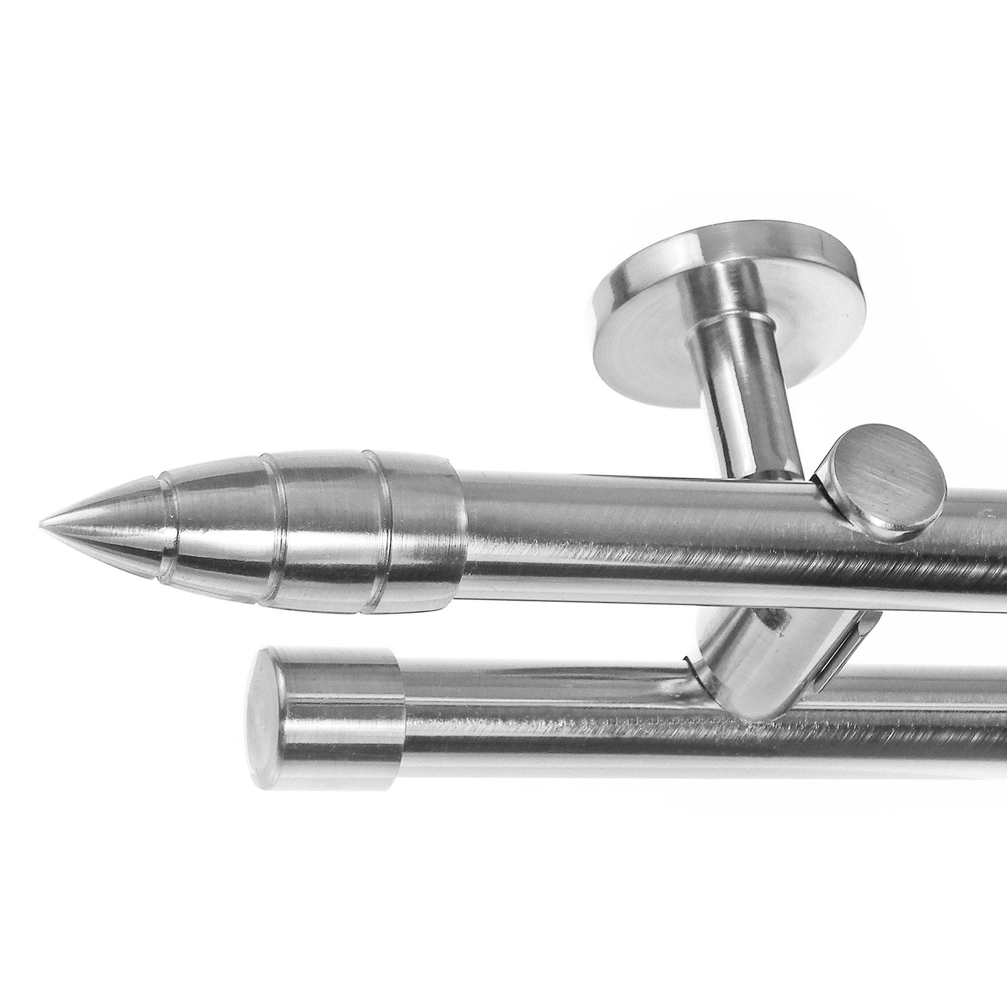 BASIT Gardinenstange Edelstahloptik 20mm mit Wandträgern 280 cm E81, Ø 20 mm, 2-läufig, verschraubt, Metall, D41 280 cm E81 Spitze mit Rillen