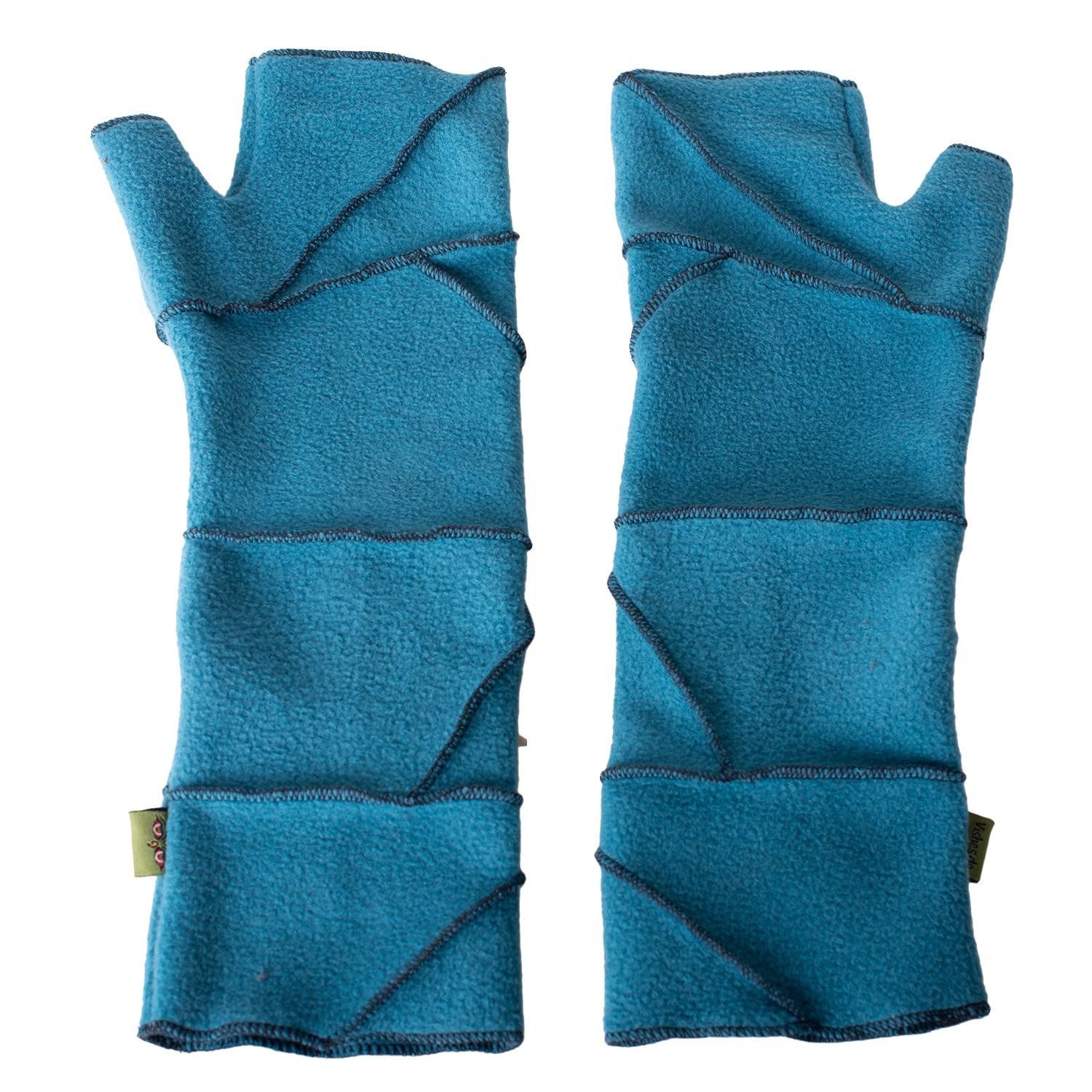 Vishes Armstulpen Warme Patchwork Fleece Handstulpen mit farblich abgesetzten Nähten Alternative Bekleidung, Ethno, Hippie, Retro Style