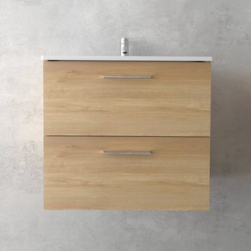 Vitra Badmöbel-Set - Waschtisch mit Unterschrank 60 cm - Wandschrank Bad Vormontiert, (Badezimmerschrank Set 3 teilig, 3-St., Antibakterielles Waschbecken & Schrank Klein Schmal), Bad Möbel Modern Set mit Waschbecken und Badspiegel mit LED Licht