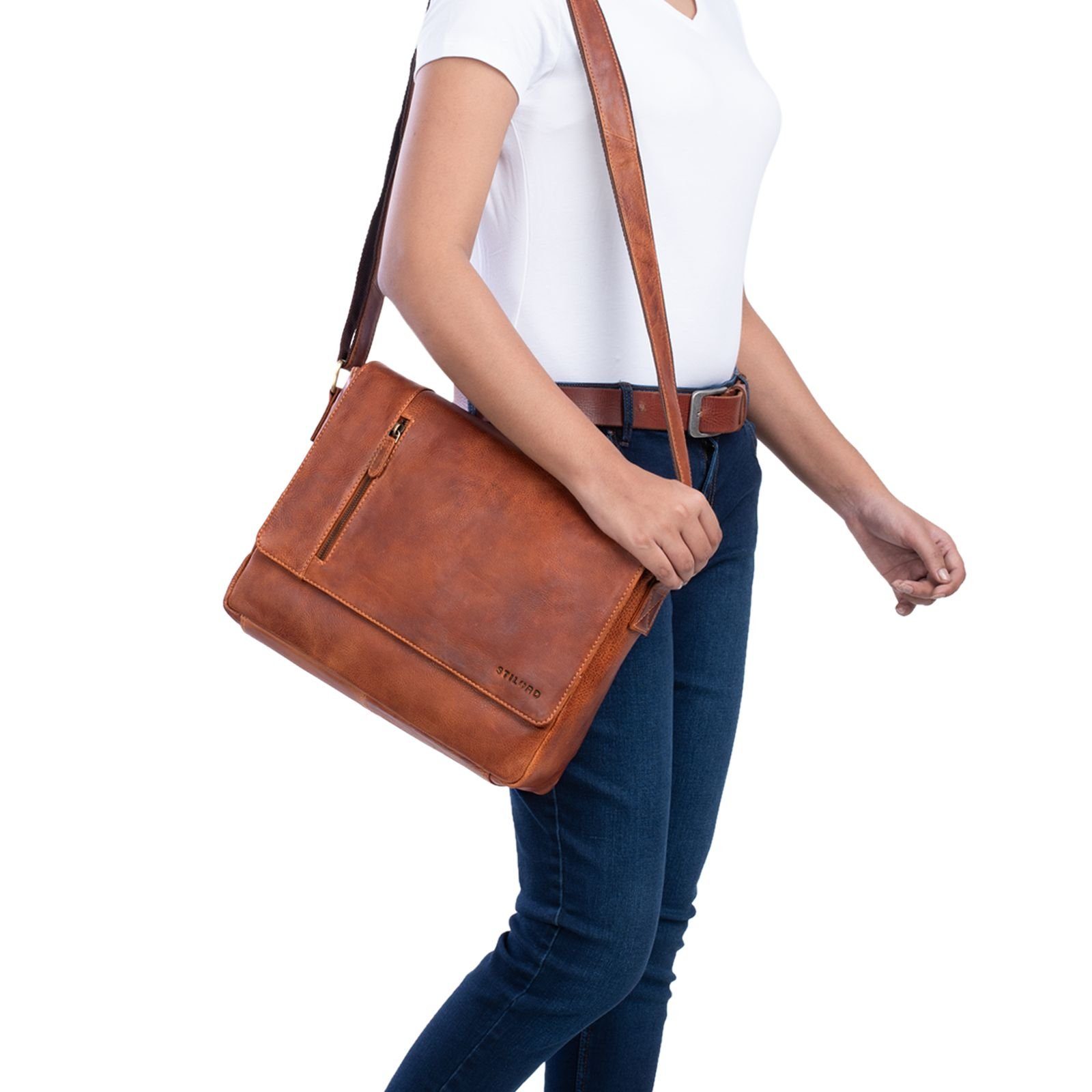 STILORD Schultertasche "Davis" Messenger Bag Leder 13 Zoll Umhängetasche Echtleder