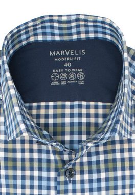 MARVELIS Businesshemd Easy To Wear Hemd - Modern Fit - Langarm - Kariert - Grün/Blau