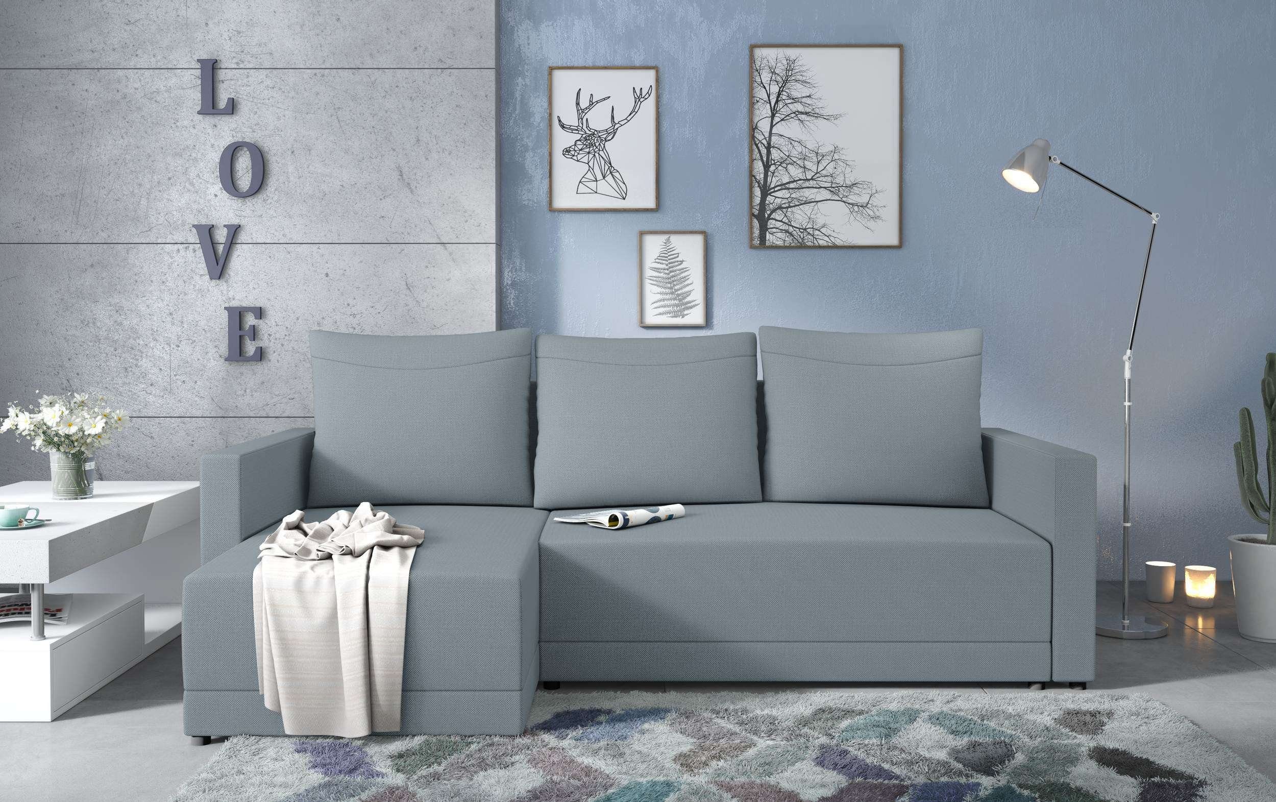 Stylefy Ecksofa, und Bettkasten, Ottomane Bettfunktion Ecksofa Eckcouch, L-Form, links rechts bestellbar Stylefy oder Kaori mit