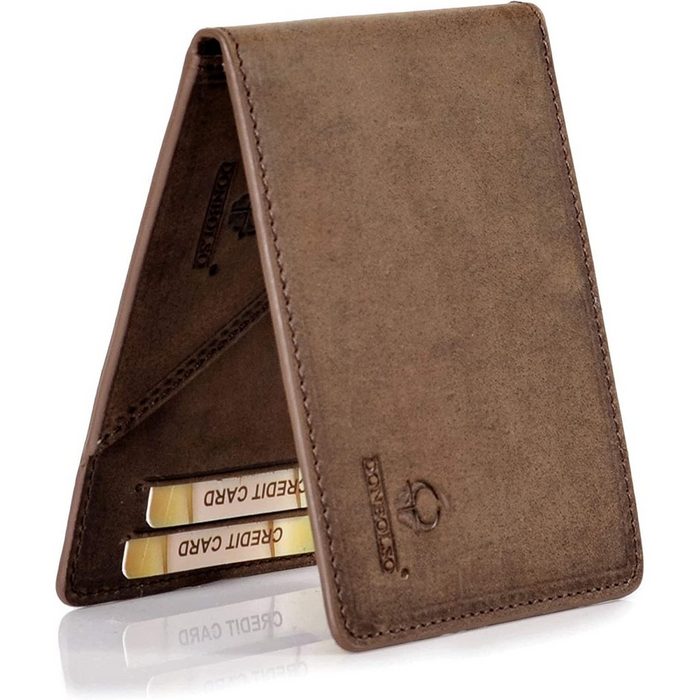 Donbolso Mini Geldbörse Herren Leder Mini Portemonnaie Flach mit RFID Brieftasche Braun Vintage Braun Mit Mnzfachvintage