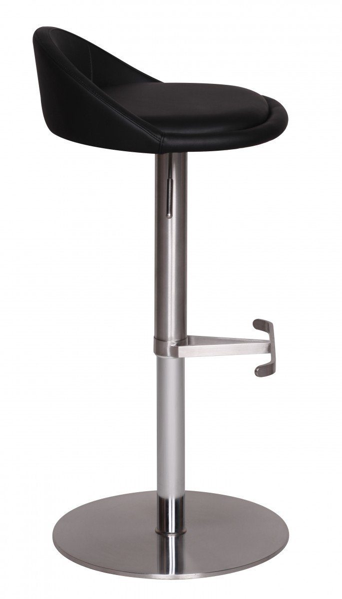 lovingHome® Barhocker Barstuhl Barhocker Durable M1 Edelstahl gebürstet Schwarz (1 Stück, mit Fußablage), Höhenverstellbar, Fester Stand dank großer Base