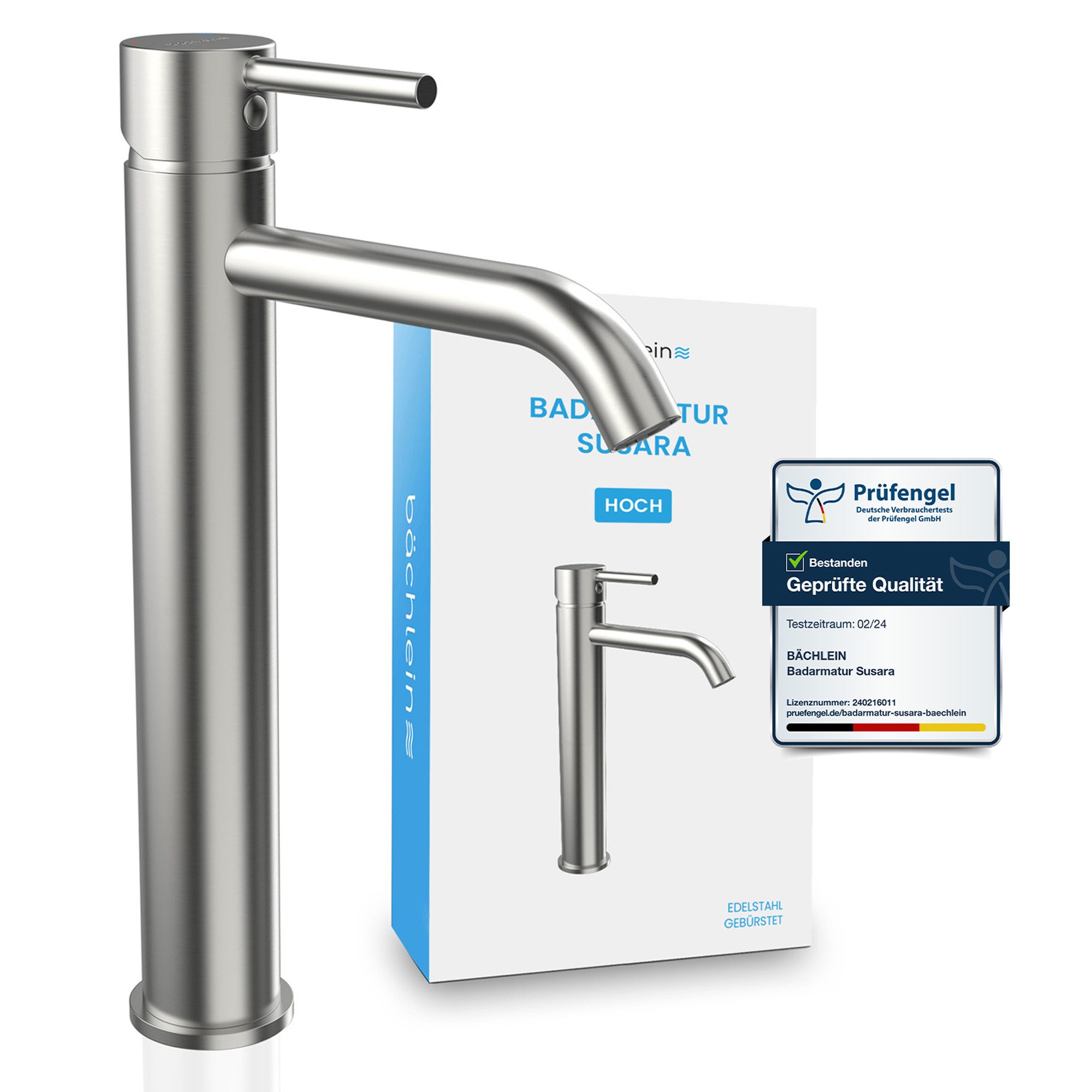 Bächlein Badarmatur Wasserhahn Susara aus Edelstahl, Waschbecken Armatur