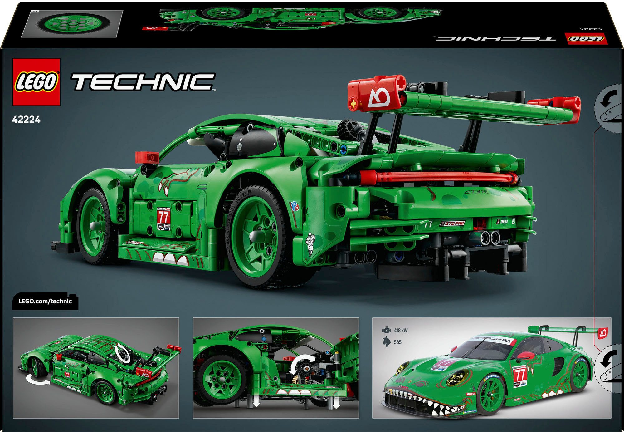 LEGO® Porsche 911 GT3 R REXY AO Racing Rennwagen (42224), LEGO Technic Konstruktionsspielsteine, (1313 St)