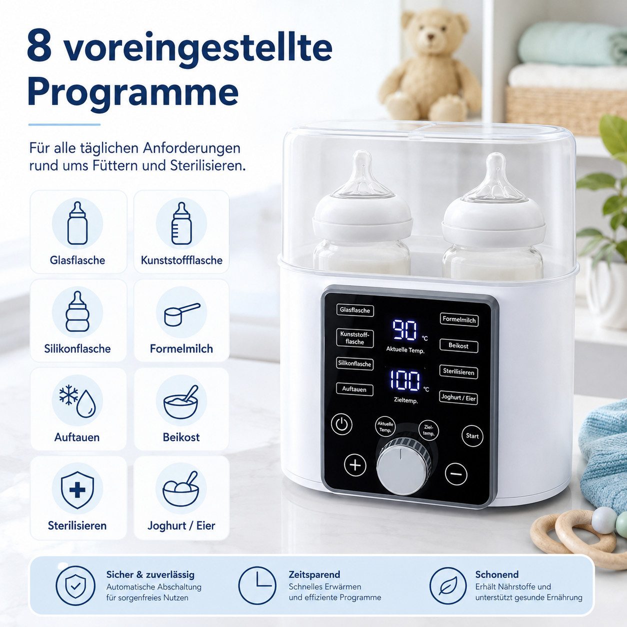 Luckice Babyflaschenwärmer Flaschenwärmer,6-in-1 Multifunktionaler Milchwärmer mit Zeitsteuerung