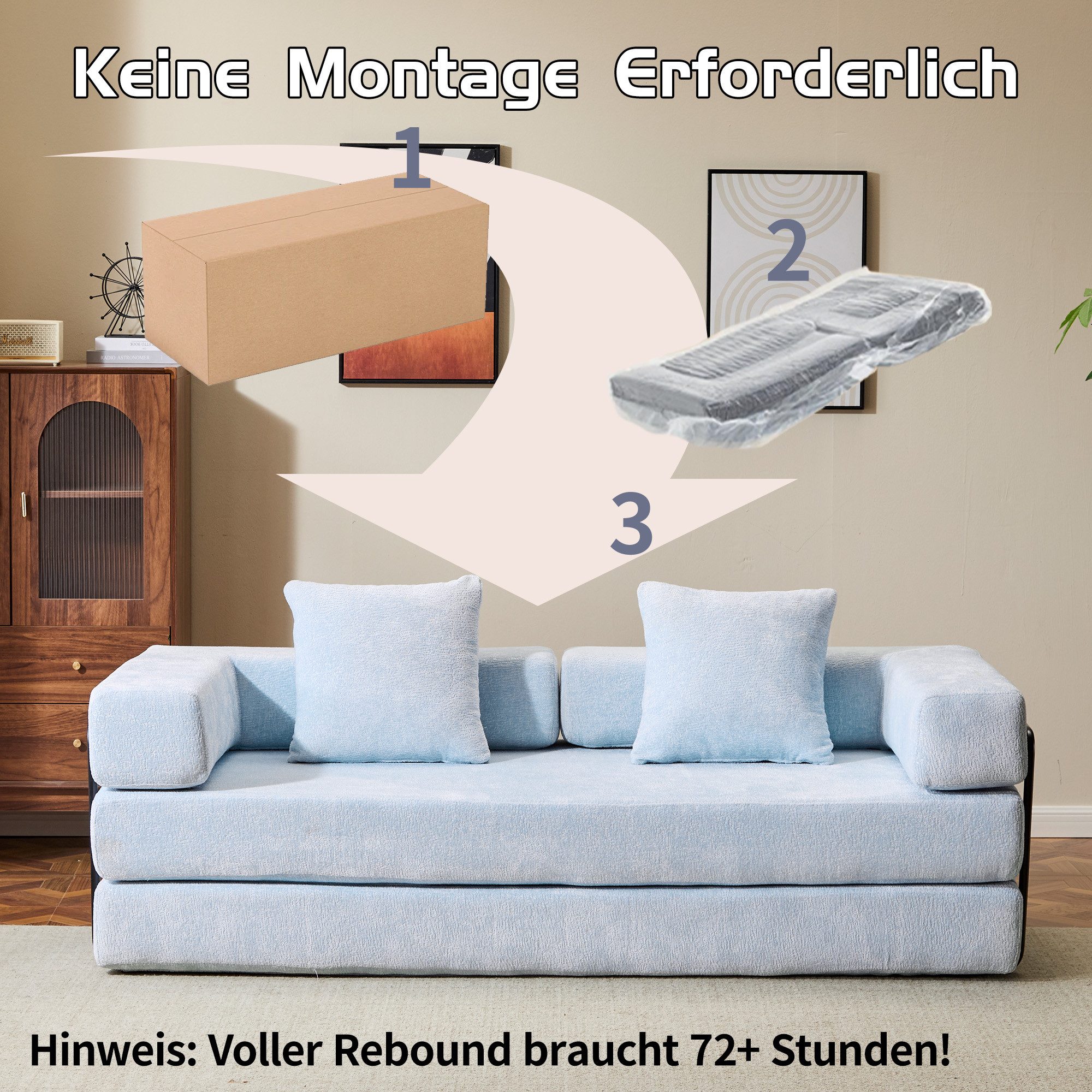 Vankel Loungesofa 4-in-1 Wohnzimmers sofa mit Schlaffunktion – faltbares Sofa, Platzsparendes Design für kleine Räume – Sofa, Liege und Bett in einem – Bild 5 von 5
