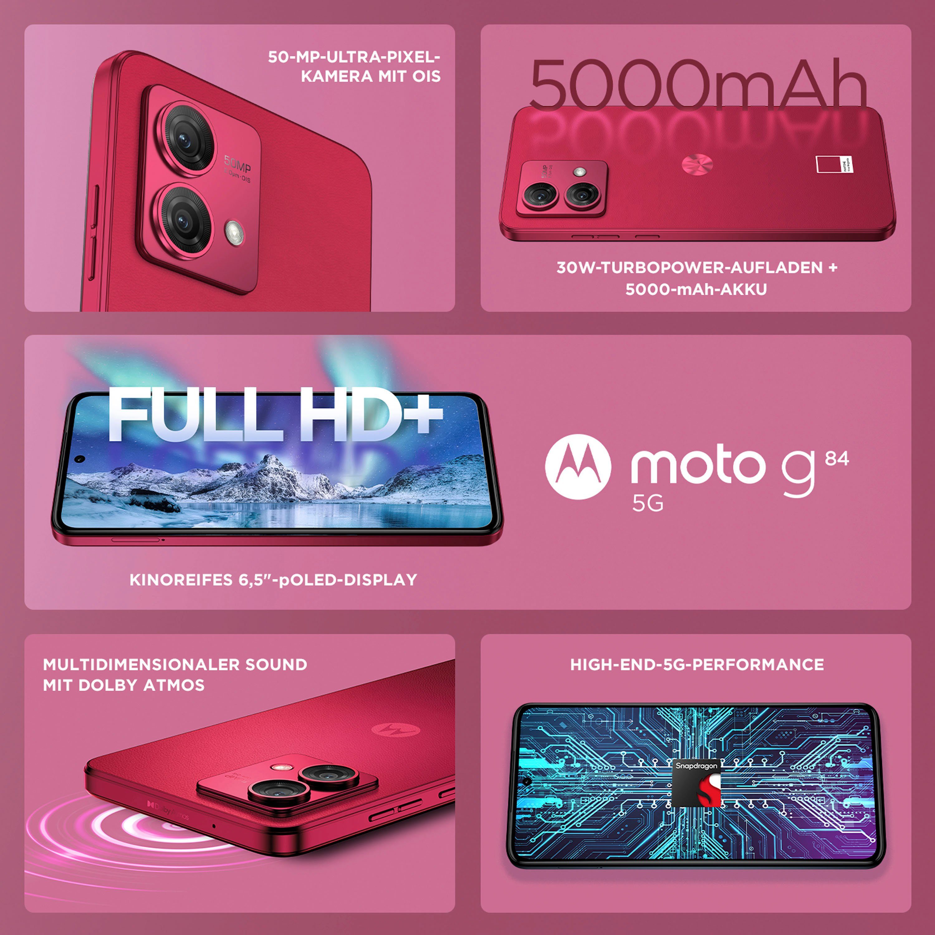 Motorola g84 Smartphone (16,64 cm/6,55 Magenta Viva 50 Zoll, MP Kamera)