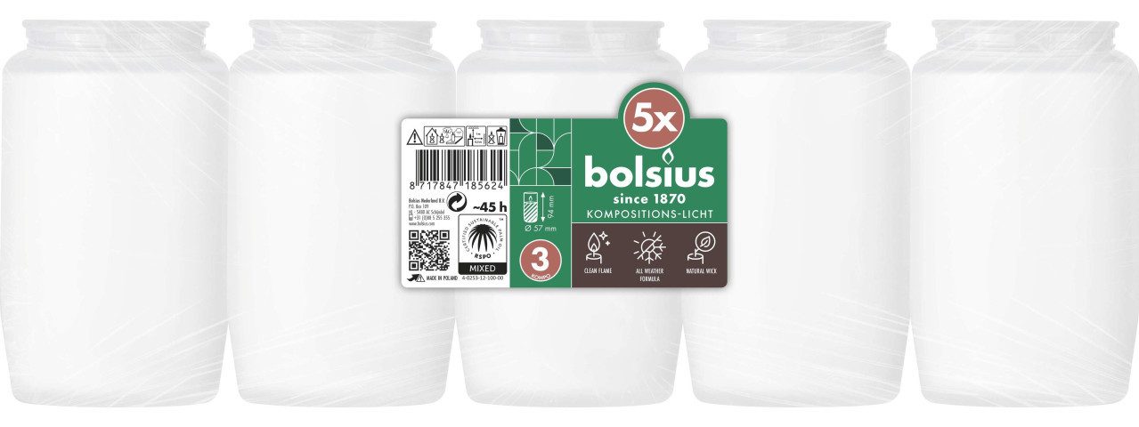 Bolsius Grabkerze BOLSIUS Kompositionslicht weiß 5er Pack 9,4 cm