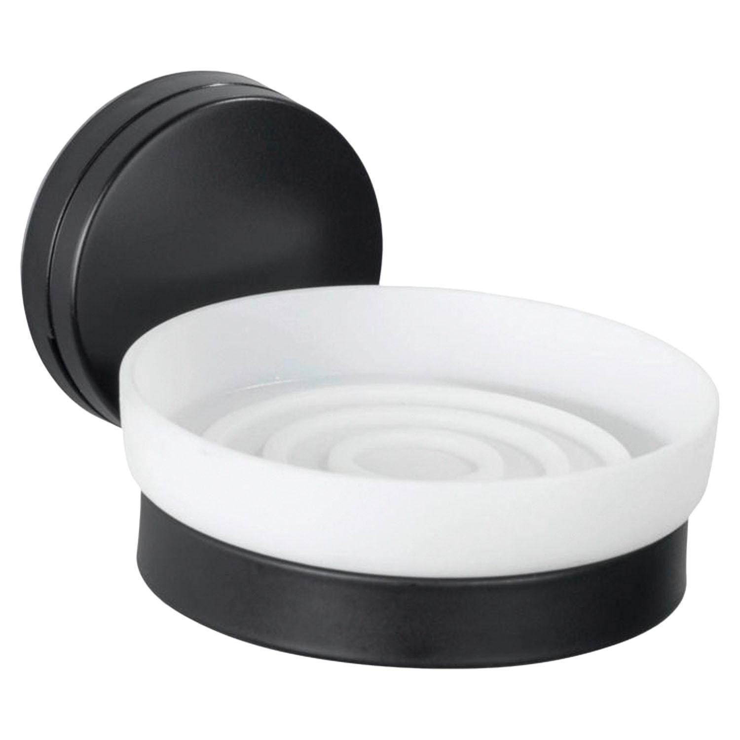 WENKO Seifenschale PAVIA, Schwarz, Weiß, Metall, Kunststoff, Breite: 11 cm, selbsthaftend durch statische Aufladung