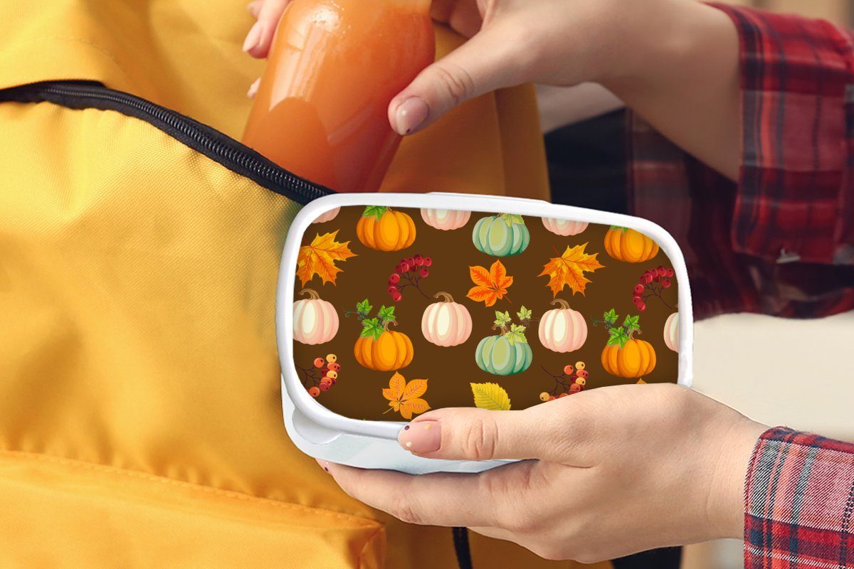 MuchoWow Lunchbox Herbst - Kürbisse - Brotdose, Mädchen und weiß Erwachsene, für für Muster, (2-tlg), und Brotbox Kunststoff, Jungs Kinder