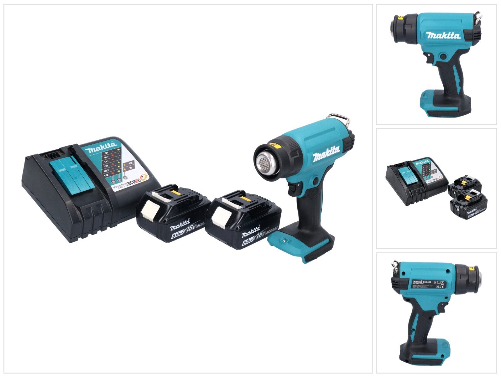 Makita Akku-Heißluftgebläse DHG 180 RG Akku Heißluftgebläse 18 V 550 °C + 2x Akku 6,0 Ah