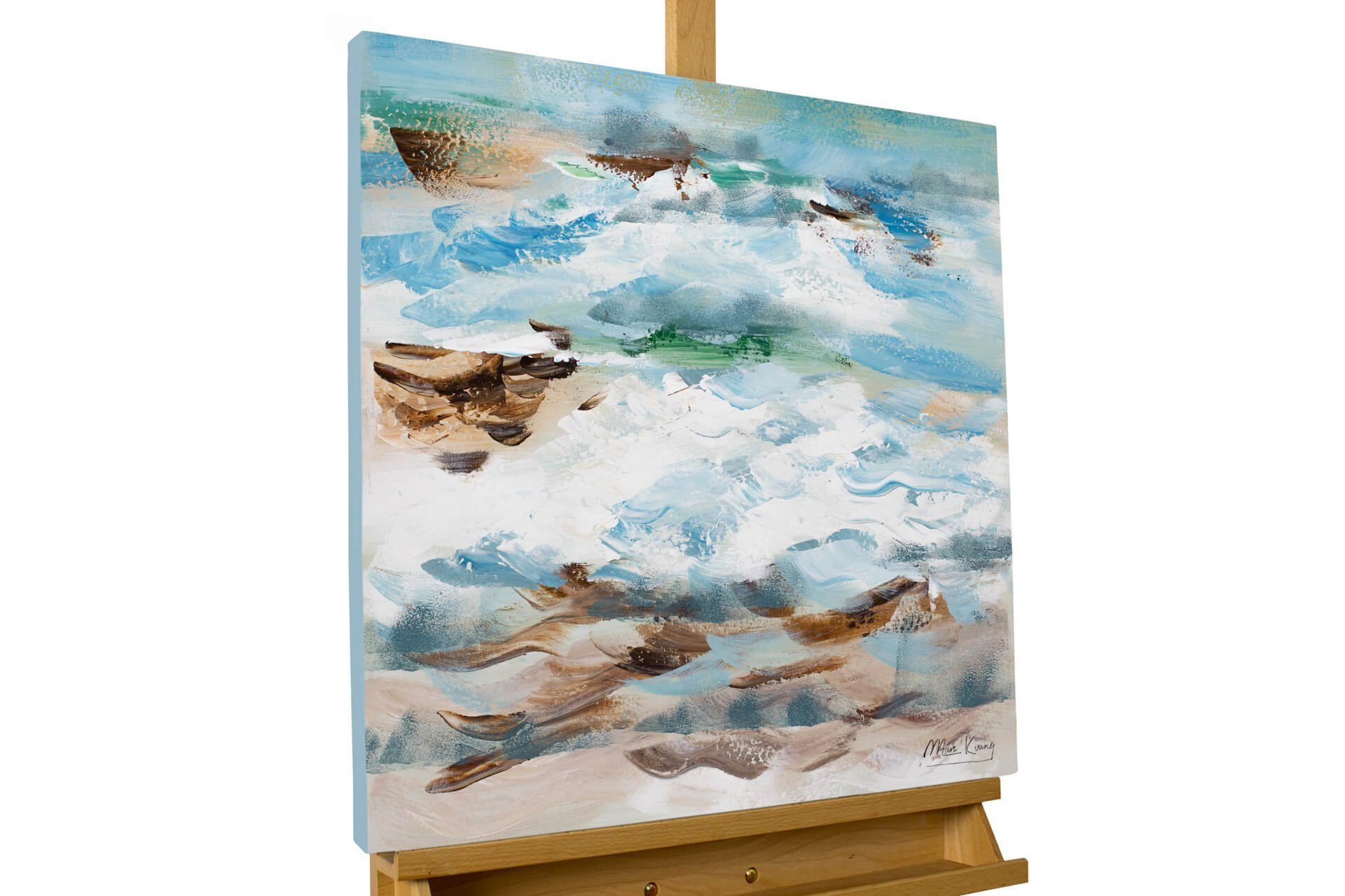 KUNSTLOFT Gemälde An der Côte d'Azur 60x60 cm, Leinwandbild 100% HANDGEMALT Wandbild Wohnzimmer | Ölbilder