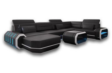 Sofa Dreams Wohnlandschaft Sofa Ledercouch Leder Roma U Form Ledersofa, Couch, mit LED, wahlweise mit Bettfunktion als Schlafsofa, Designersofa