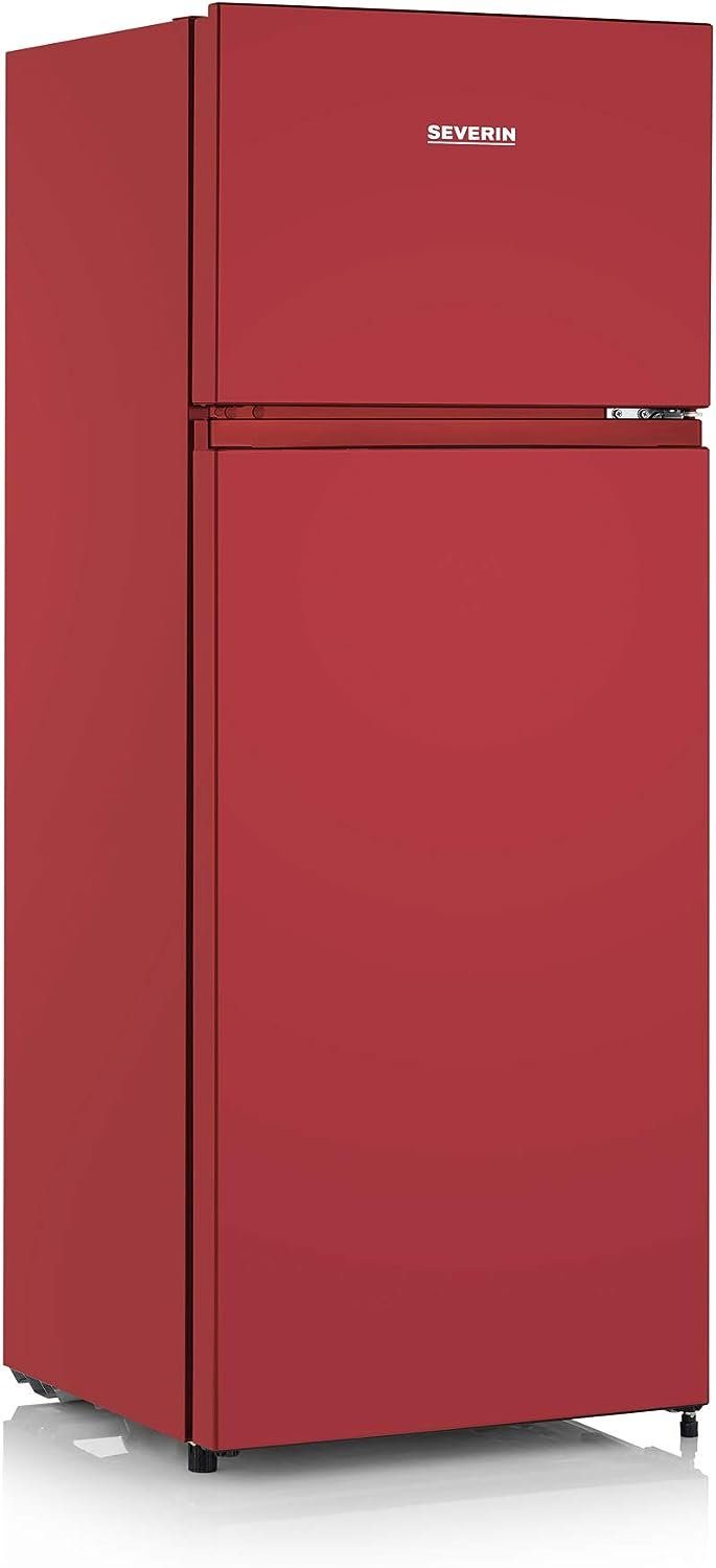 Severin Kühl-/Gefrierkombination Kühlschrank Rot DT8763, 143,5 cm hoch, 55 cm breit, LED Innenbeleuchtung / 4**** Sterne Gefrierfach / Sehr Leise