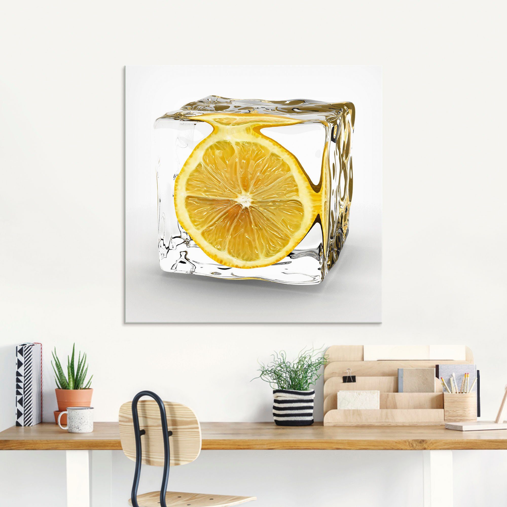 Artland Glasbild Zitrone im Eiswürfel, Lebensmittel (1 St), in verschiedenen Größen