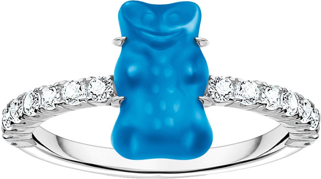 THOMAS SABO Fingerring THOMAS SABO x HARIBO Schmuck: Ring mit Goldbär Blau, Grün, Rot, Weiß, mit Kristallglas, Zirkonia (synth)