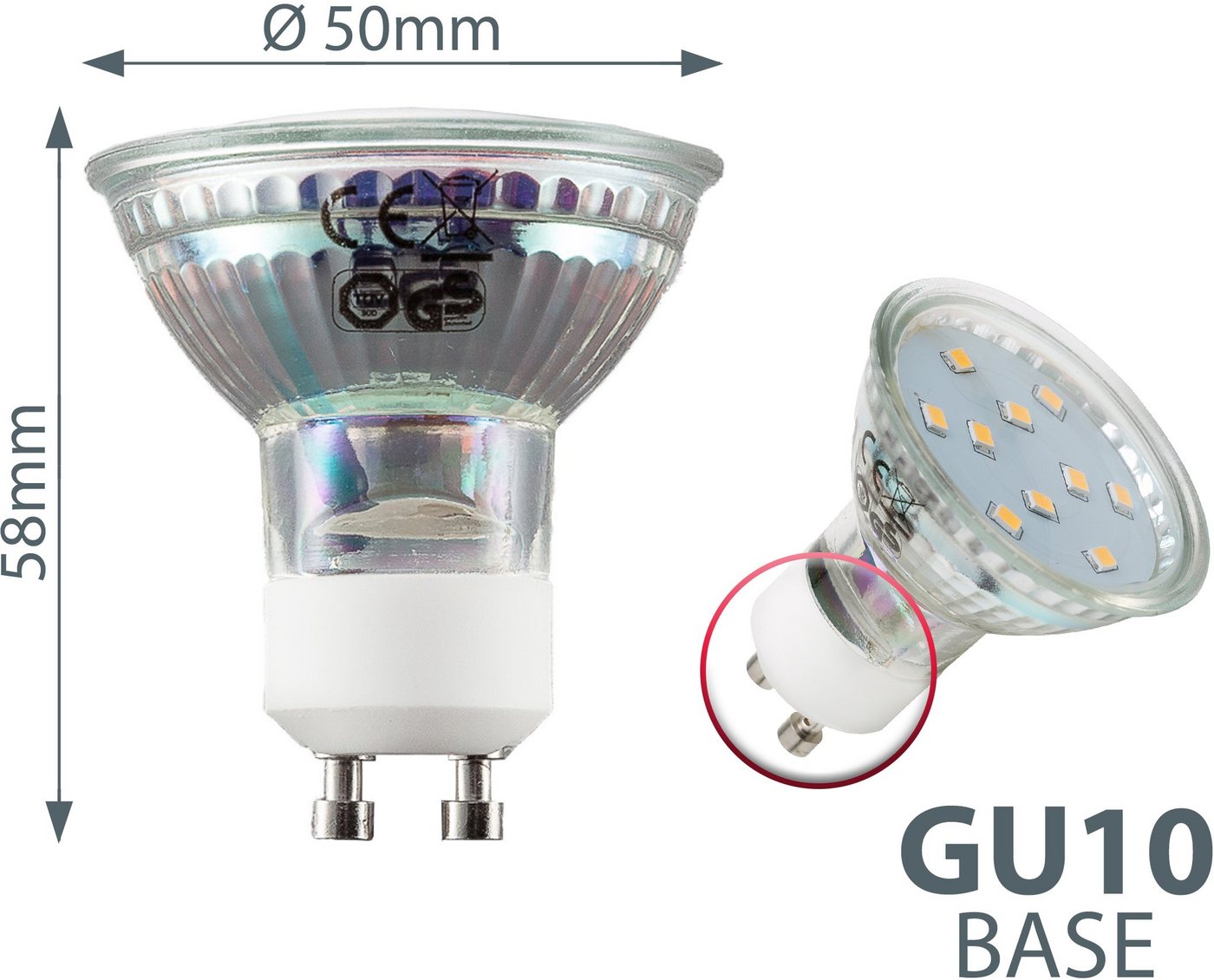 B.K.Licht LED-Leuchtmittel, GU10, 10 Stück, Warmweiß, LED Lampe Glühbirne 3 Watt 250 Lumen SET 3.000 Kelvin Energiesparlampe-HomeTrends