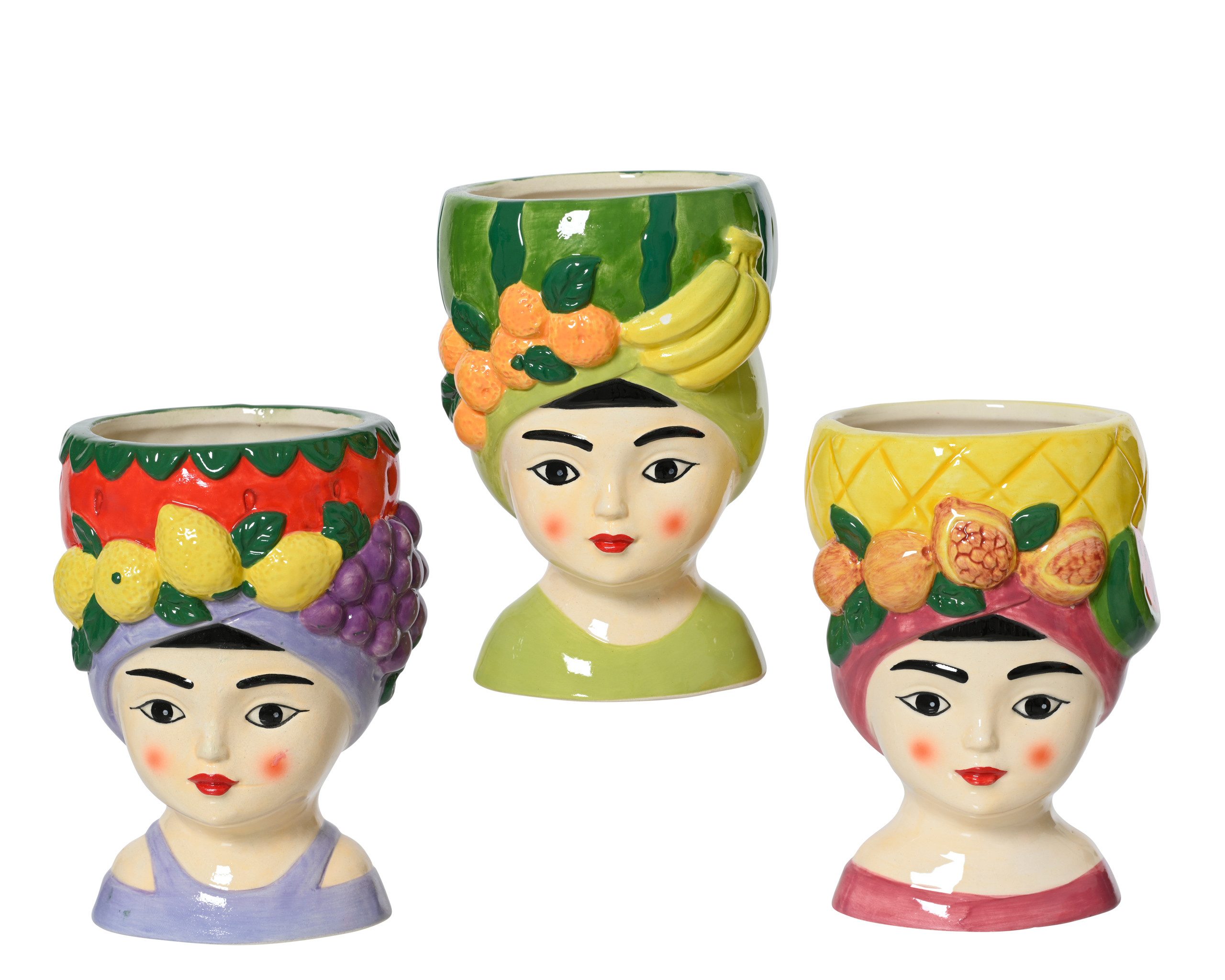 Decoris season decorations Blumentopf, Blumentopf Frau mit Fruchthut 9,5x13,5cm Keramik 1 Stück sortiert