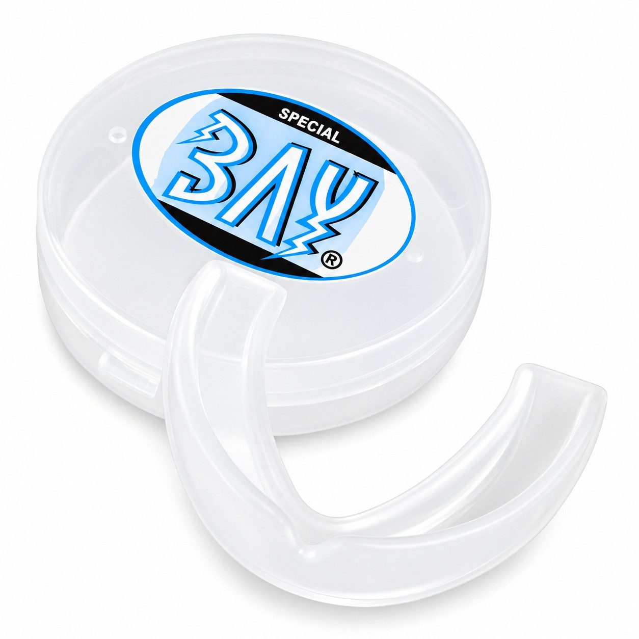 BAY-Sports Zahnschutz Zahnschützer mit Klick Box Erwachsene transparent Boxen Sport (Stück + Dose), für die Anpassung im Wasserbad, Deutsche Anleitung