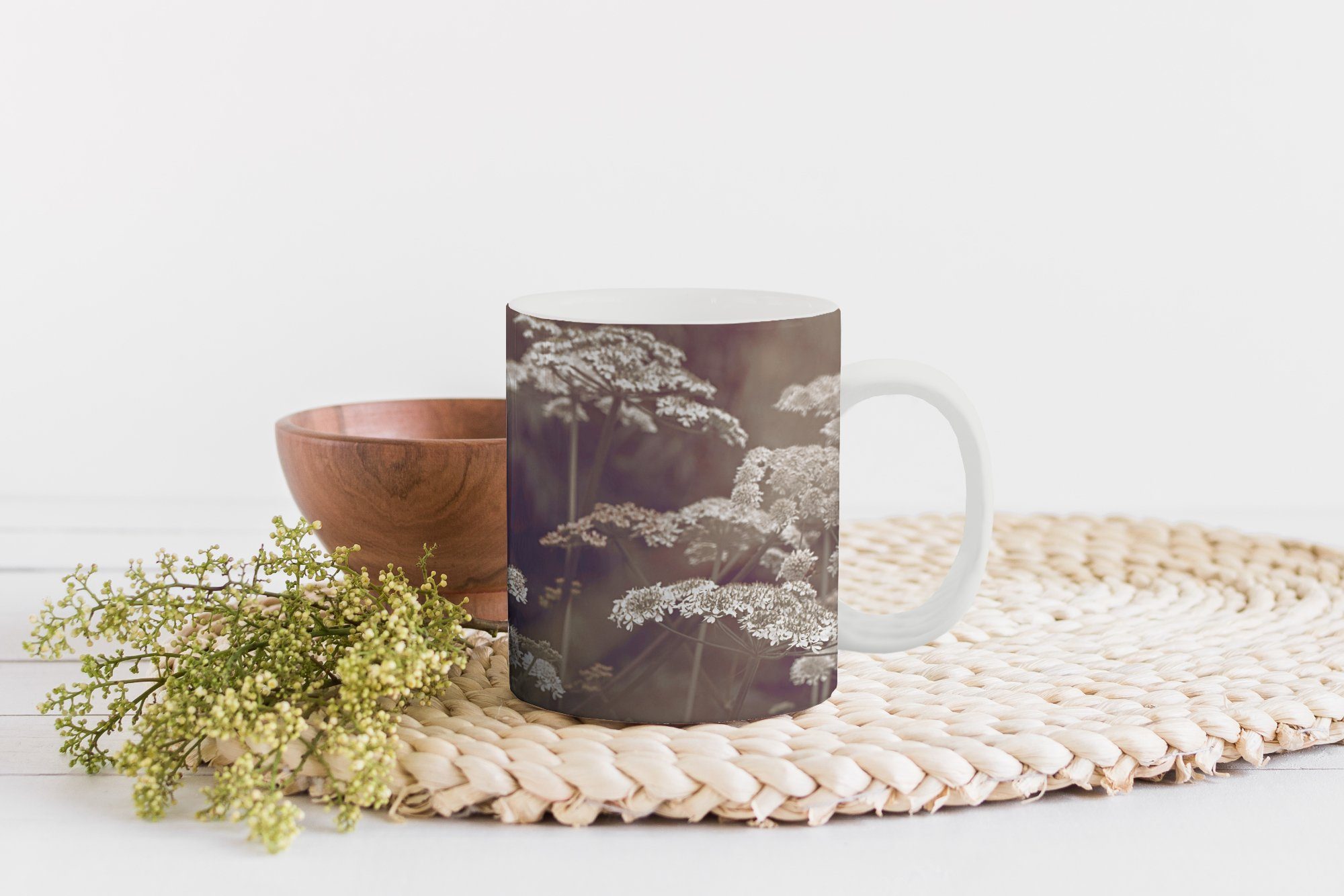 MuchoWow Tasse Pflanze - - - Becher, Teetasse, Teetasse, Blumen, Weiß Kaffeetassen, Natur Keramik, Geschenk