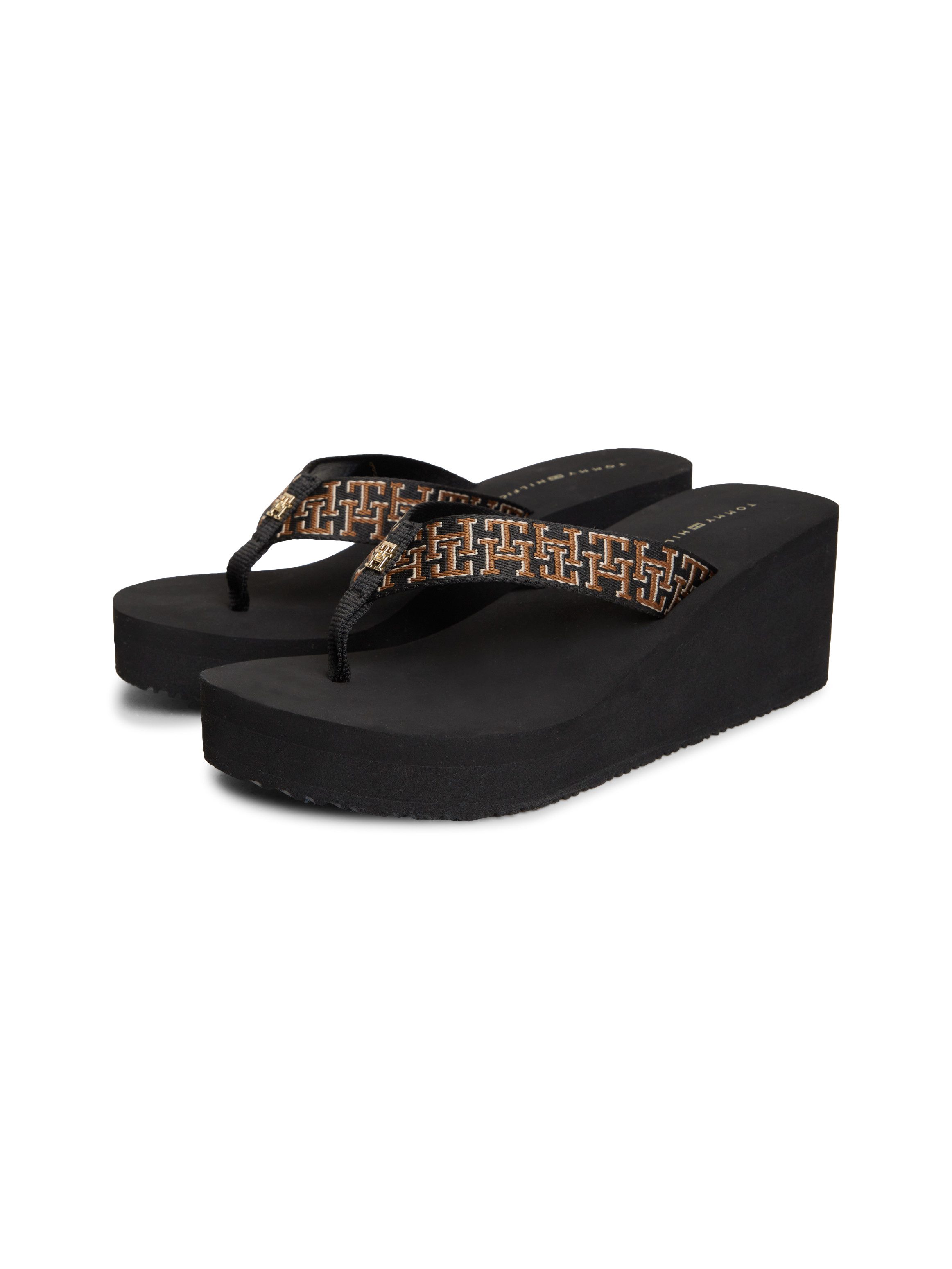 Tommy Hilfiger TH WEDGE SUMMER SANDAL MONO Zehentrenner Keilabsatz, Plateau, Dianette mit TH-Logoprint