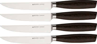 Felix Solingen Steakmesser (4 Stück), Chrom-Molybdän-Vanadium-Stahl, Griff aus geräucherter Eiche