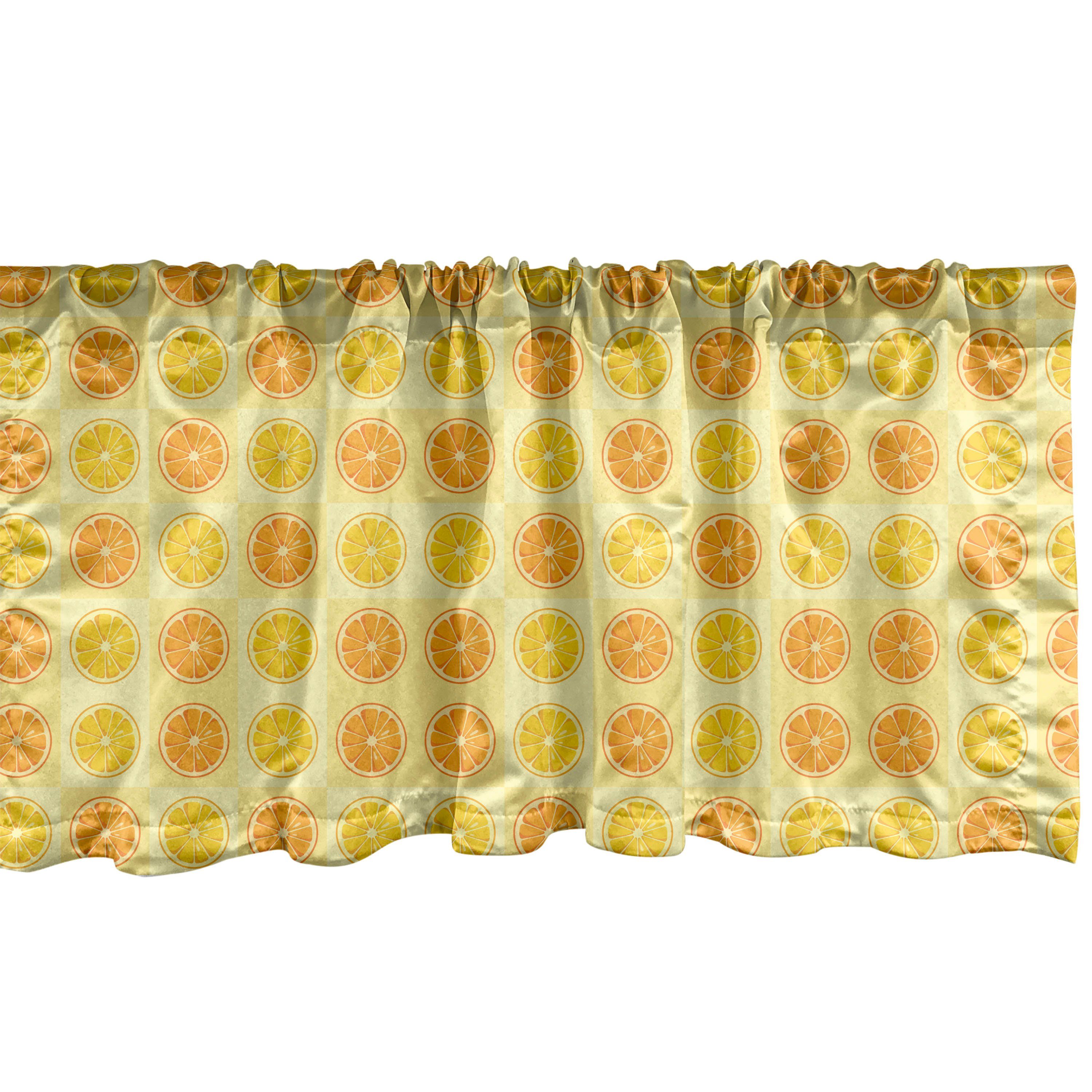 Scheibengardine Vorhang Volant für Küche Schlafzimmer Dekor mit Stangentasche, Abakuhaus, Microfaser, Orange und Gelb Citrus-Runde